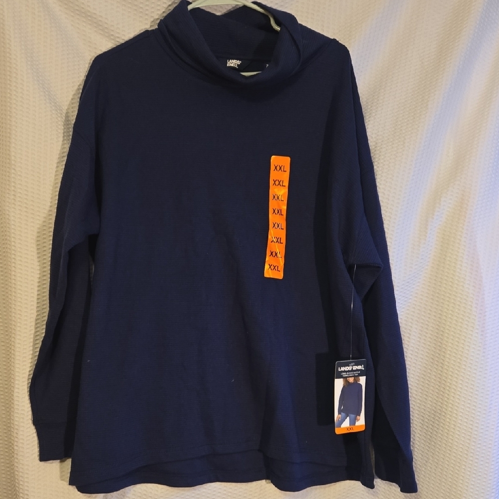 Lands' End Deep Blue Waffle Knit Shirt 2XL